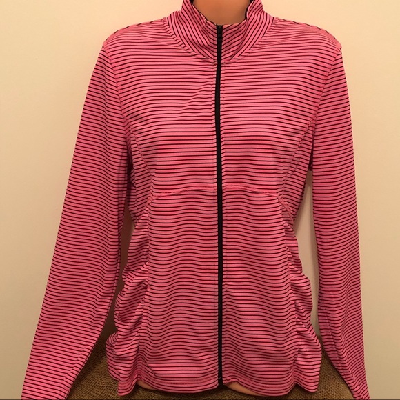 Be Inspired Black & Pink Striped Zip front Jacket - Picture 2 of 6